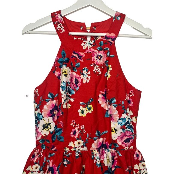 Trixxi Red Floral Fit & Flare Mini Sundress M Boho Stripe Hem Summer Casual - Picture 8 of 14